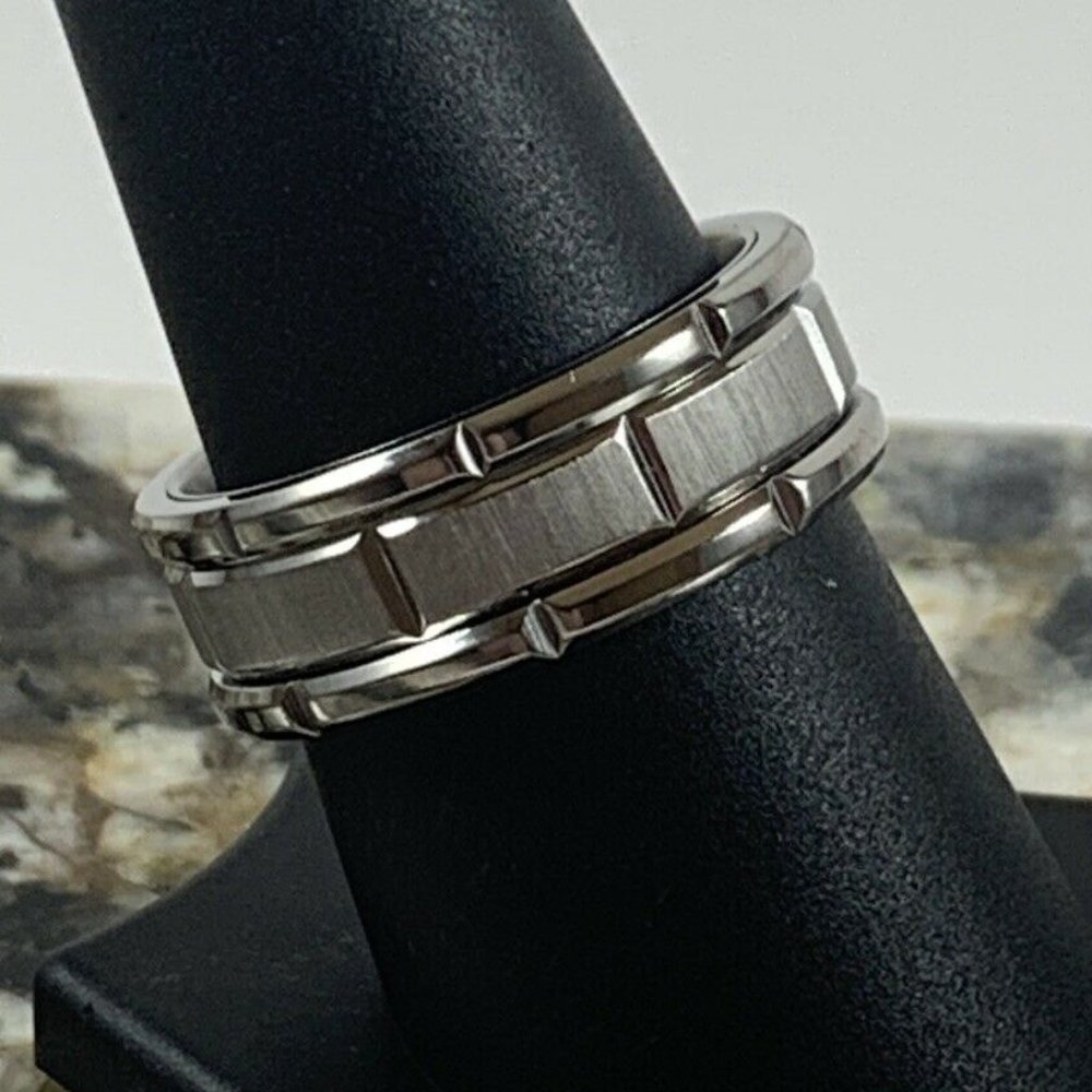 Brushed/polished Tungsten Brick Band Sz 8.5
